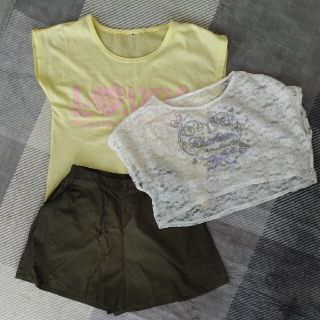 マザウェイズ(motherways)の【140】【女の子】レース柄　シャツ2枚　パンツセット(Tシャツ/カットソー)