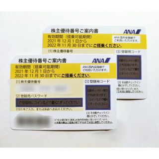 エーエヌエー(ゼンニッポンクウユ)(ANA(全日本空輸))の全日空　株主優待券　2枚　ANA(その他)