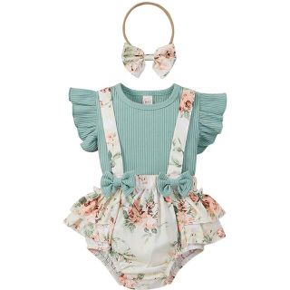 ビー服 女の子 セットアップ 夏 かぼちゃパンツ ヘッドバンド付き 3点セット(ワンピース)