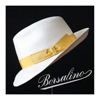 ホワイト系輝く高品質な2468◇ボルサリーノ◇高級パナマ帽◇59(実寸59 