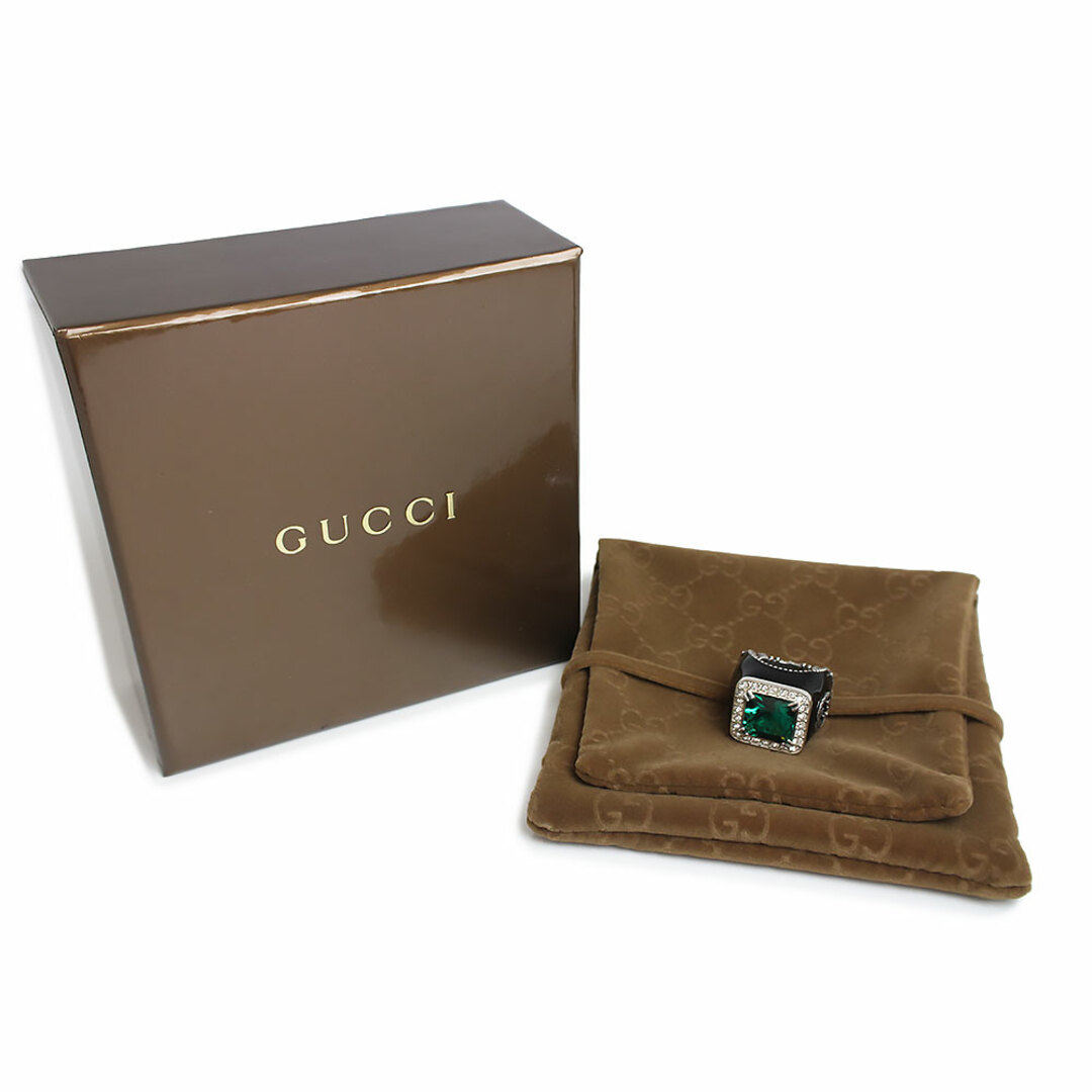 Gucci(グッチ)のグッチ インターロッキングG ラインストーン クリスタル グリーン 緑 リング 指輪 ＃15号 SV925 シルバー 538037 箱付（新品・未使用品） レディースのアクセサリー(その他)の商品写真