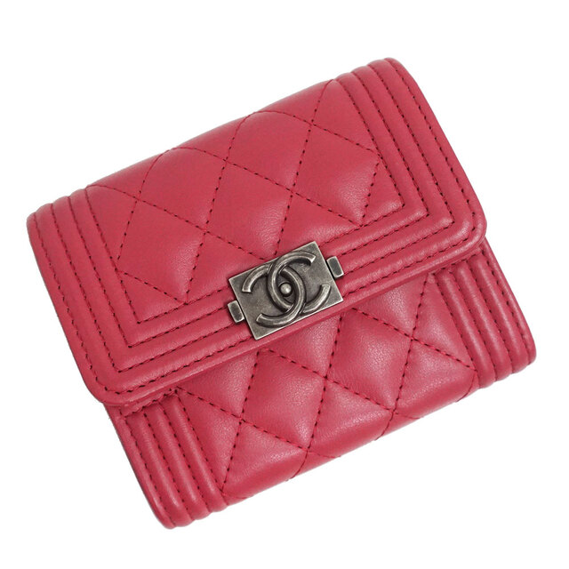 5％OFF】 CHANEL シャネル カーフスキン ボーイシャネル 三つ折り財布 ピンク（新品・未使用品） 財布