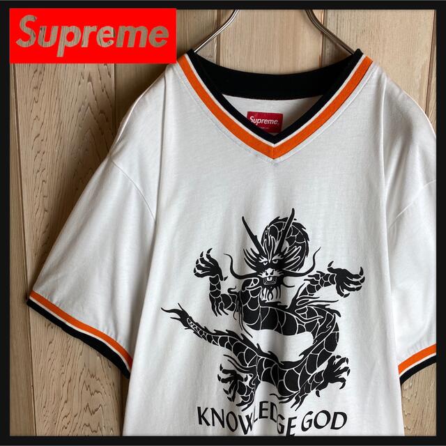 希少デザイン】シュプリーム☆ドラゴンロゴ入りリンガーTシャツ 龍 即