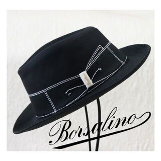 Borsalino - 新品タグ付き【ボルサリーノ 】フェイクリボン コットン中折れハット 黒 57