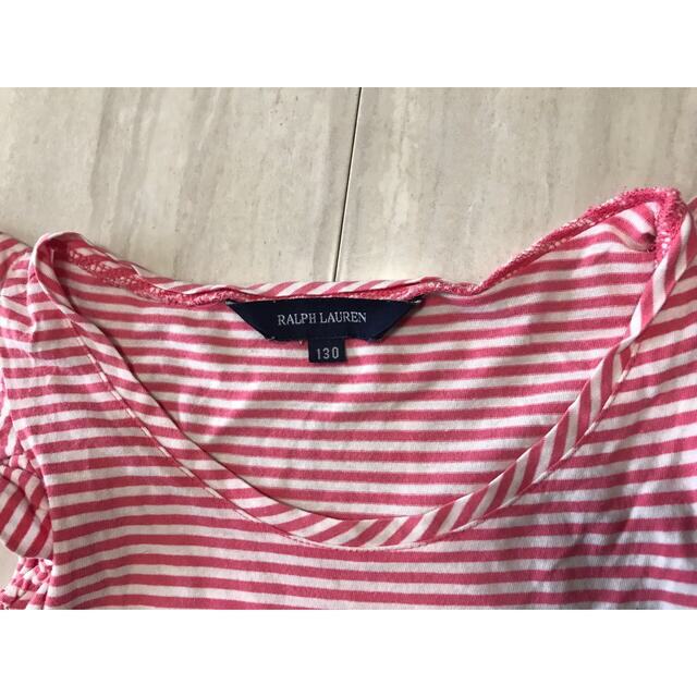 Ralph Lauren(ラルフローレン)のラルフローレン　130 フリル　綿100% Tシャツ　ボーダー　ピンク キッズ/ベビー/マタニティのキッズ服女の子用(90cm~)(Tシャツ/カットソー)の商品写真