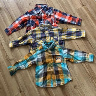 オシュコシュ(OshKosh)のチェック柄コットンシャツ＊3枚セット＊90(Tシャツ/カットソー)