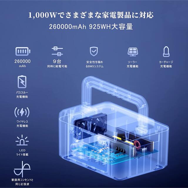 Fridea ポータブル電源 大容量 1000W AC出力対応 26万mAh