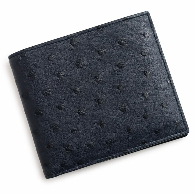 PRADA - プラダ オーストリッチ ダークネイビー 二つ折り財布(新品