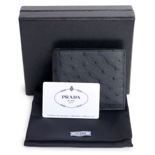 PRADA - プラダ オーストリッチ ダークネイビー 二つ折り財布
