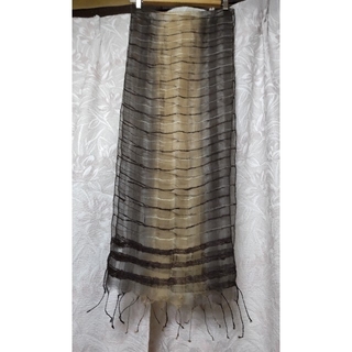 インド製 スカーフ ウール シルク ダークブラウン系 ストライプ(バンダナ/スカーフ)