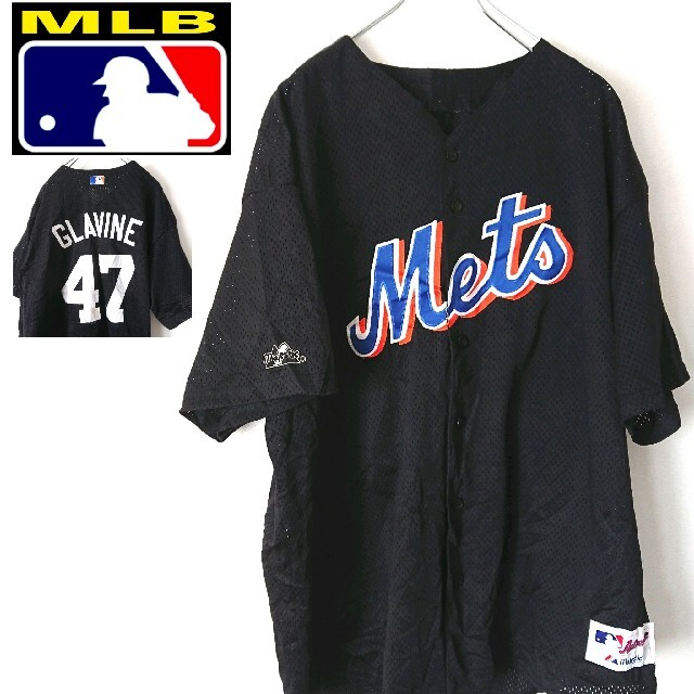 MLB Mets ニューヨークメッツ 黒 ベースボールシャツ ゲームシャツ