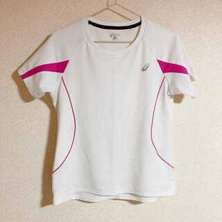 アシックス(asics)のアシックス ランニングTシャツ ホワイト×ピンク Lサイズ(ウェア)