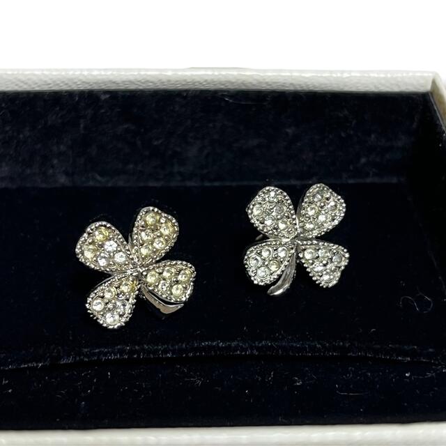 【良品】CHANEL シャネル クローバー ピアス ラインストーン 98P
