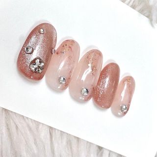 ニュアンスネイル ネイルチップ　ハンドメイド　マグネット　大理石ネイル　ビジュー