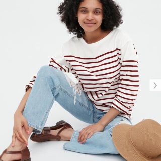 ユニクロ(UNIQLO)のユニクロ　ボーダーオーバーサイズTシャツ(Tシャツ(長袖/七分))