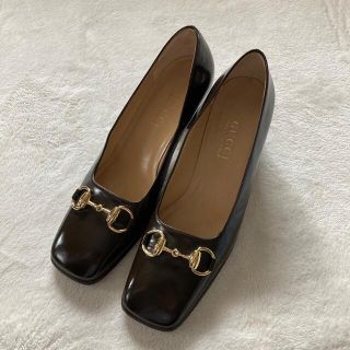 グッチ(Gucci)のOLD GUCCI パンプス ブラウン スクエア　ホースビット(ハイヒール/パンプス)