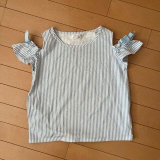 150 女の子　肩出し　Ｔシャツ　美品　水色(Tシャツ/カットソー)