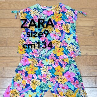 ザラキッズ(ZARA KIDS)のZARA size9 cm134 セットアップ ボタニカル ネイビー 130(Tシャツ/カットソー)