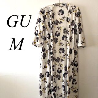 ジーユー(GU)のGU 花柄　七分袖　ロングカーディガン　Mサイズ(カーディガン)