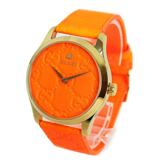 グッチ(Gucci)のグッチ レザー Gタイムレス クオーツ 腕時計 オレンジ 訳有（新品・未使用品）(腕時計)