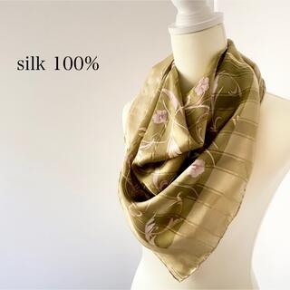 スカーフ シルク100% 絹100% 大判 韓国製 90×90 正方形 植物柄(バンダナ/スカーフ)