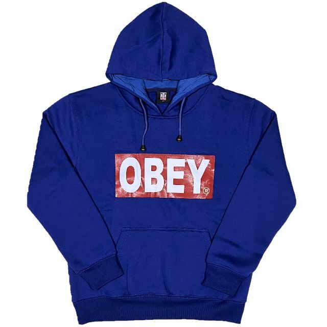 OBEY オベイ ブランドロゴ プルオーバーパーカー ブルー XXL