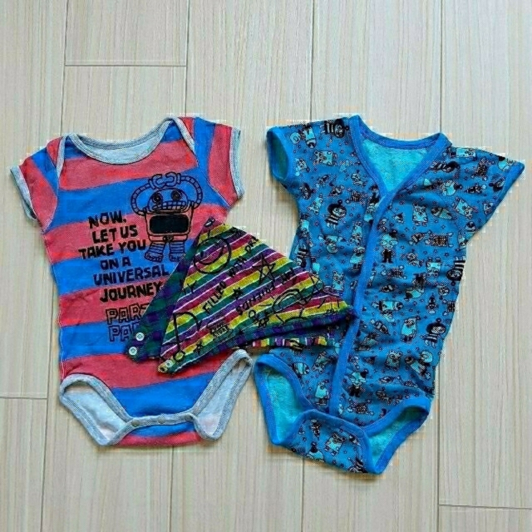 PARTYPARTY(パーティーパーティー)のPARTY PARTY ロンパース 60-70  BREEZE スタイ 3点セッ キッズ/ベビー/マタニティのベビー服(~85cm)(ロンパース)の商品写真