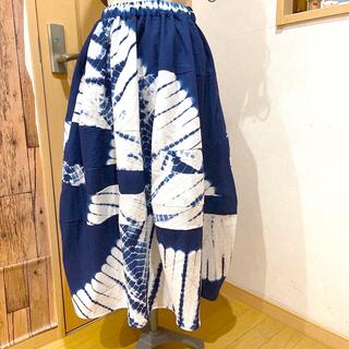 藍染絞り風呂敷リメイクバルーンスカートお値下げしました❗️(ロングスカート)