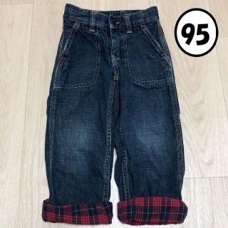 ベビーギャップ(babyGAP)のbaby Gap　綿100％　デニムパンツ　裏地チェック　赤　インディゴブルー(パンツ/スパッツ)