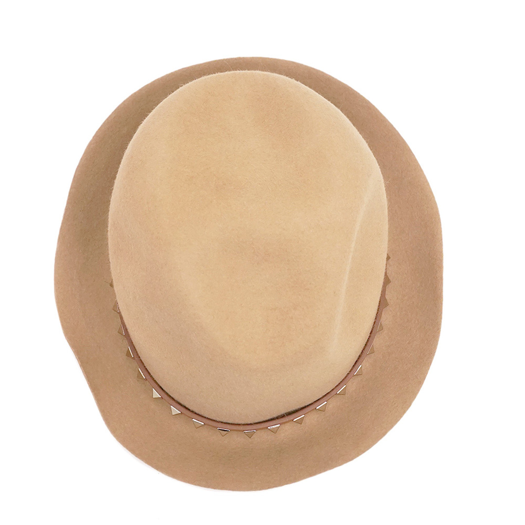 valentino garavani(ヴァレンティノガラヴァーニ)のヴァレンティノ Valentino アンゴラ ポリエステル スタッズ フェルト ハット トリルビー 帽子 茶 ベージュ LW2H0005 TLS（新品・未使用品） レディースの帽子(ハット)の商品写真