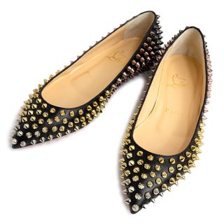 クリスチャンルブタン(Christian Louboutin)のクリスチャンルブタン Christian Louboutin レザー  スパイク フラット スタッズ パンプス 35 22.0cm ブラック 116071（未使用　展示品）(ハイヒール/パンプス)