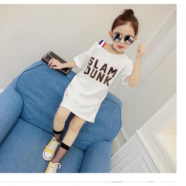 KWDA004キッズ Tシャツワンピース ロング 夏 半袖 プリント 子供服 キッズ/ベビー/マタニティのキッズ服女の子用(90cm~)(ワンピース)の商品写真