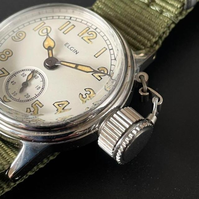【超希少】ELGINエルジン 腕時計 手巻き ミリタリー フロッグマン 白文字盤