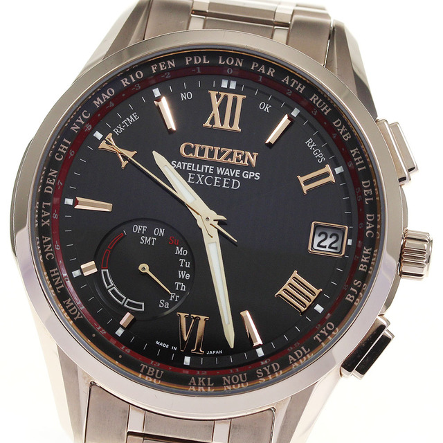 ☆良品★箱付き【CITIZEN】シチズン エクシード ラグビー日本代表モデル エコドライブ F150-T025153/CC3056-68E ソーラー電波 メンズ【ev20】