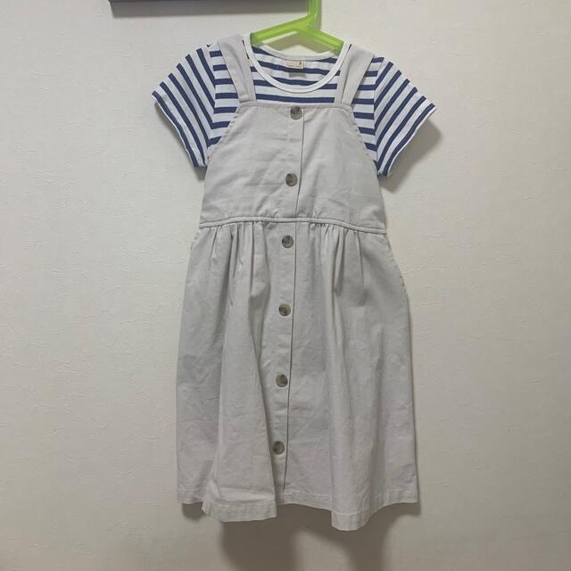 petit main(プティマイン)のpetit main 前ボタンドッキング半袖ワンピース キッズ/ベビー/マタニティのキッズ服女の子用(90cm~)(ワンピース)の商品写真