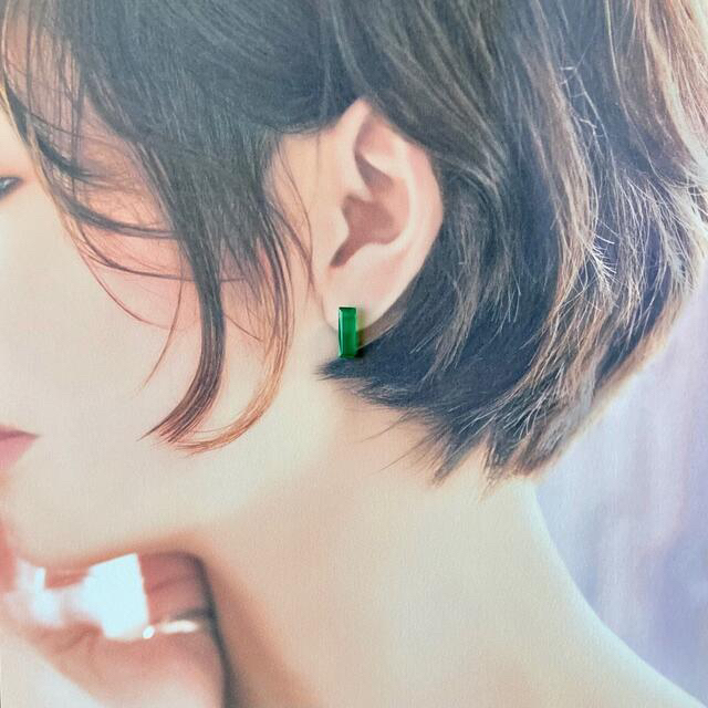 再々…販○14kgf グリーンオニキスレクタングル・スタッドピアスor