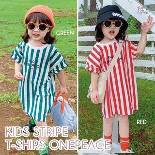 ★新品★キッズ ストライプ Tシャツ ワンピース【子供 赤ちゃん ベビー 半袖(ワンピース)