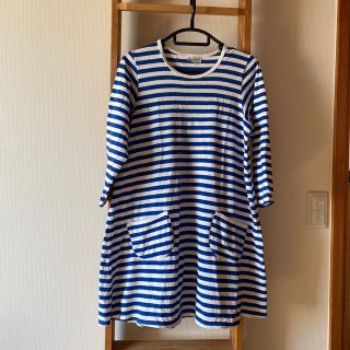 マリメッコ(marimekko)のマリメッコ　ボーダーワンピース　ブルー(ひざ丈ワンピース)