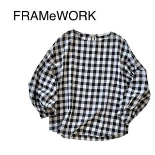 フレームワーク(FRAMeWORK)のフレームワーク　ギンガムチェック　ボリューム袖ブラウス　ポワン袖　黒×白(シャツ/ブラウス(長袖/七分))