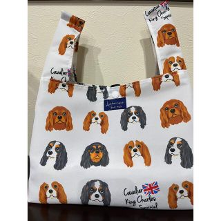 ハンドメイド☆エコバッグ・コンビニサイズ/撥水加工生地/犬柄・キャバリアW(エコバッグ)