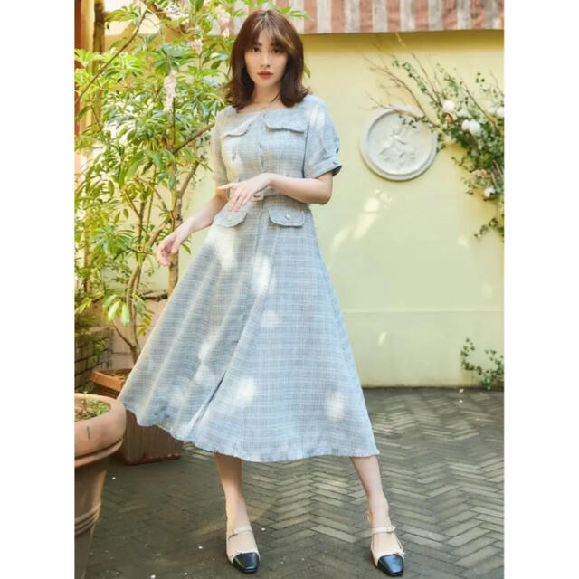 herlipto Classic Tweed Belted Dress 水色レディース