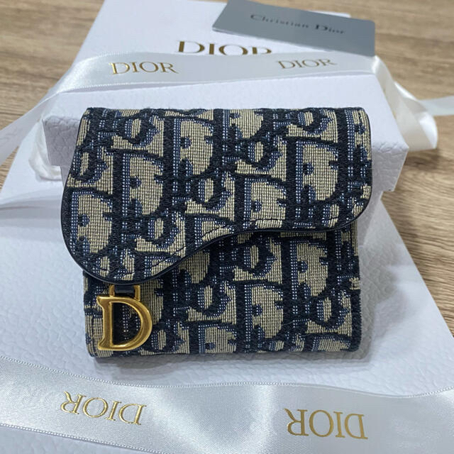 【箱紙袋付き・ほぼ新品】DIOR 財布 二つ折りSADDLE ロータスウォレット