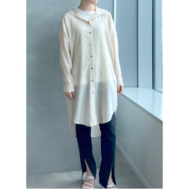 Theory luxe 21aw フード付きチュニックシャツブラウス ベージュ-