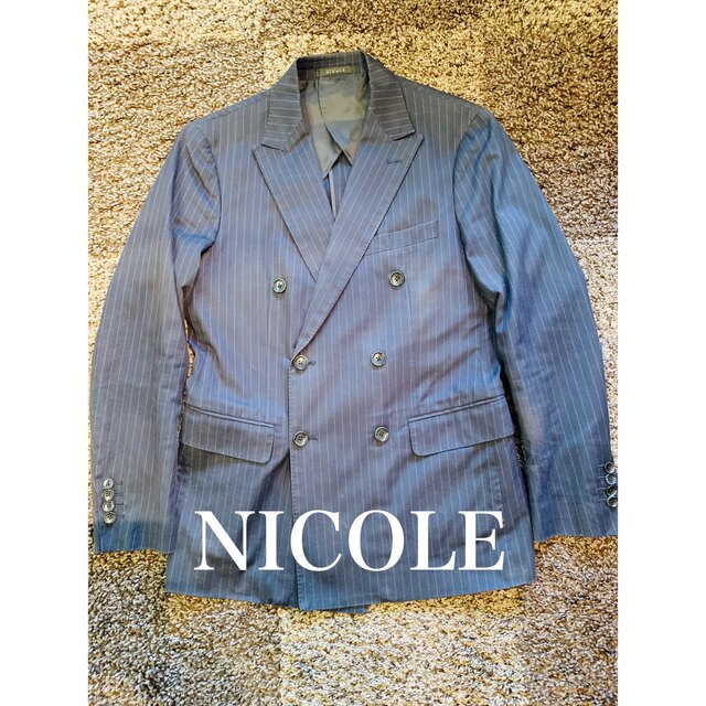 NICOLE(ニコル)のNICOLE  テイラードジャケットダブル46ネイビー&ストライプ メンズのジャケット/アウター(テーラードジャケット)の商品写真