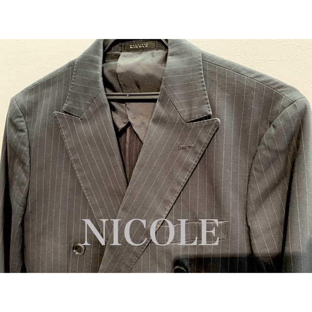 NICOLE(ニコル)のNICOLE  テイラードジャケットダブル46ネイビー&ストライプ メンズのジャケット/アウター(テーラードジャケット)の商品写真