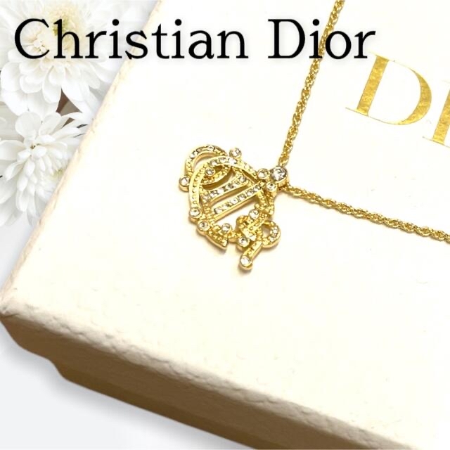 希少★Christian Dior★エンブレムロゴ★ネックレス★ヴィンテージラインストーン