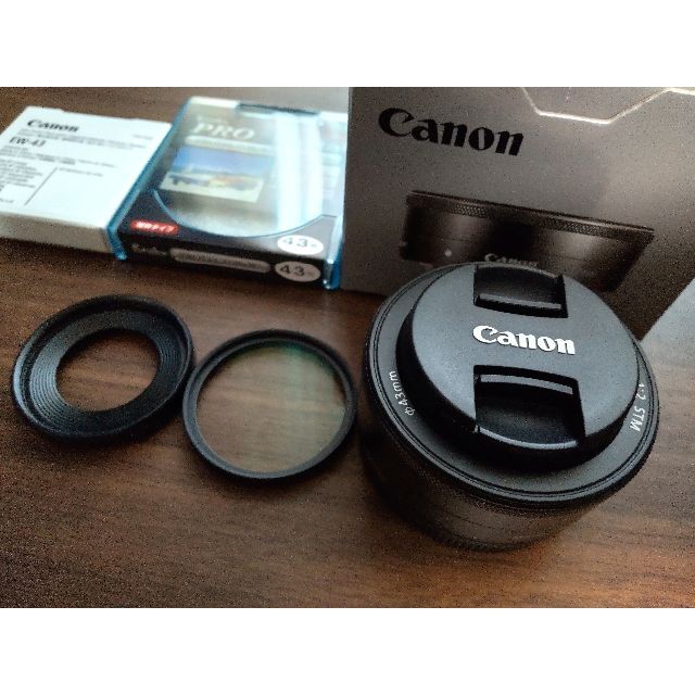 Canon レンズ EF-M22mm F2 STM + フード + プロテクター - レンズ(単焦点)