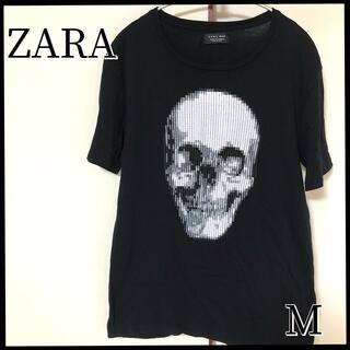 ザラ(ZARA)のZARA ザラ　スカル　刺繍Tシャツ　黒　ブラック　メンズM used 美品(Tシャツ/カットソー(半袖/袖なし))