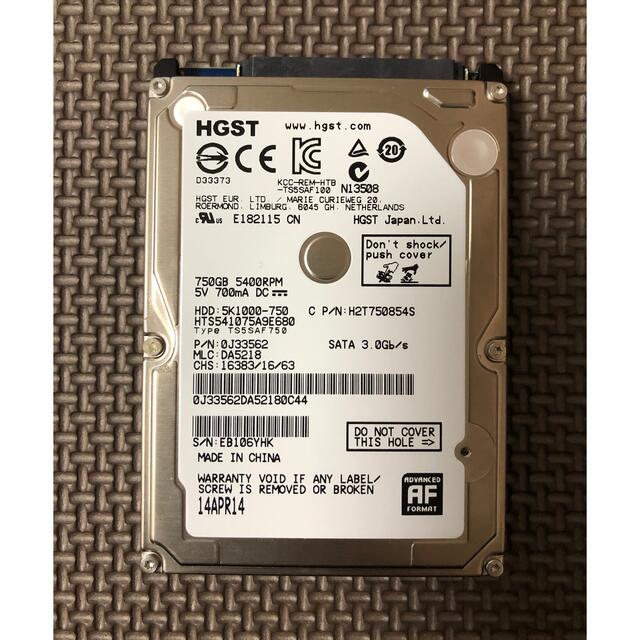 HGST / HDD 2.5インチ / 750GB (正常品) スマホ/家電/カメラのPC/タブレット(PCパーツ)の商品写真