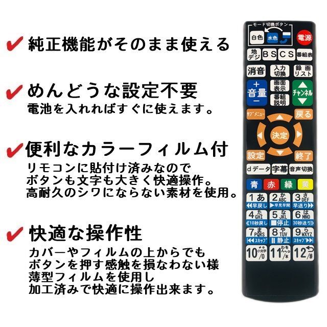 ドウシシャ(ドウシシャ)の【代替リモコン136】防水カバー付 IRIE FFF-TV2K40WBK 互換 スマホ/家電/カメラのテレビ/映像機器(その他)の商品写真